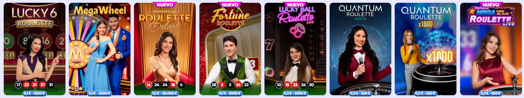 Sección de juegos de casino y mesas en vivo dentro de Infinity Casino